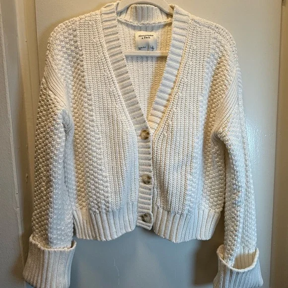 Abercrombie Fitch Cameron Seed Stitch Cardigan in White